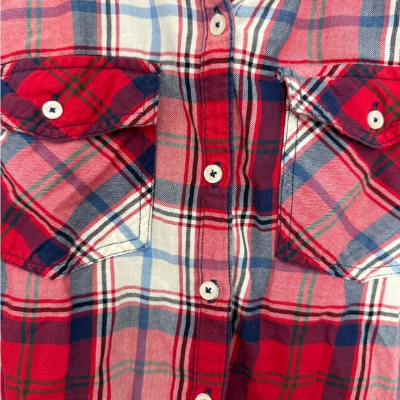 Red and white flannel plaid button down forever 21 - Picture 4 of 4